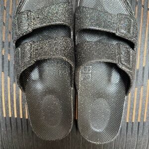Black Glitter Freedom Moses Sandals